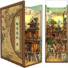 A DIY book nook kit featuring a detailed traditional Chinese architectural scene with LED lighting and a protective dust cove