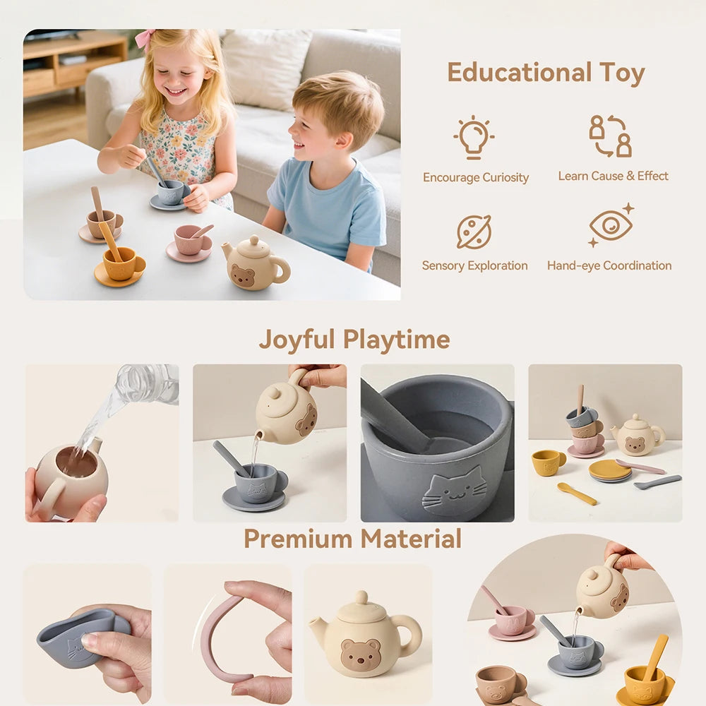Bear Silicone Pretend Play Teapot Set for Toddlers