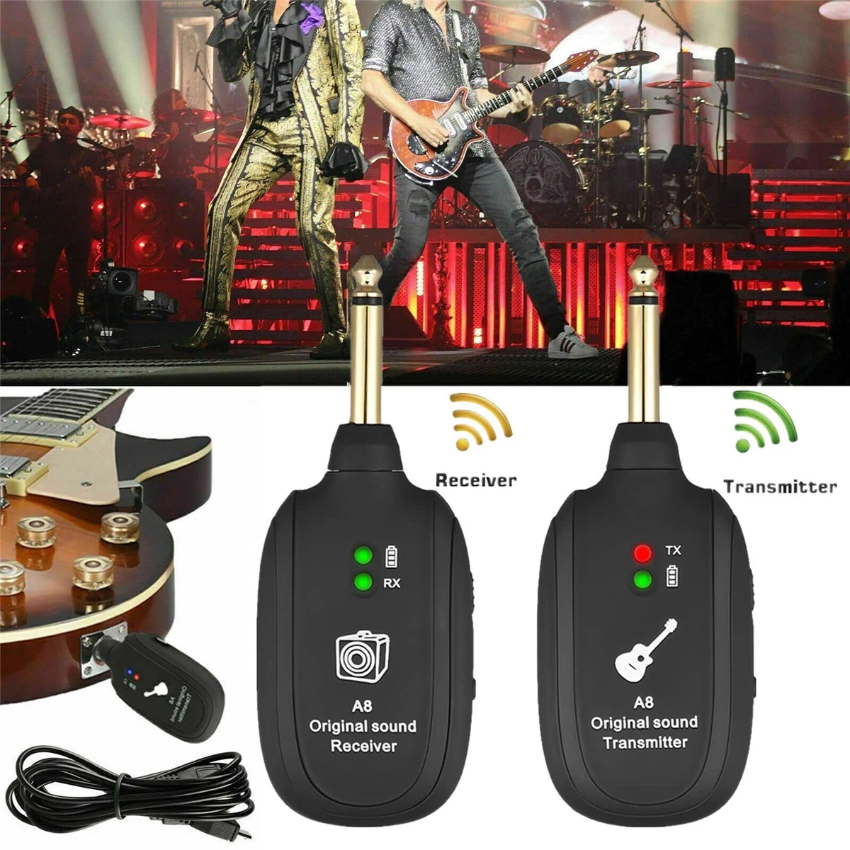 Wireless Guitar System with Built-In Transmitter and Receiver