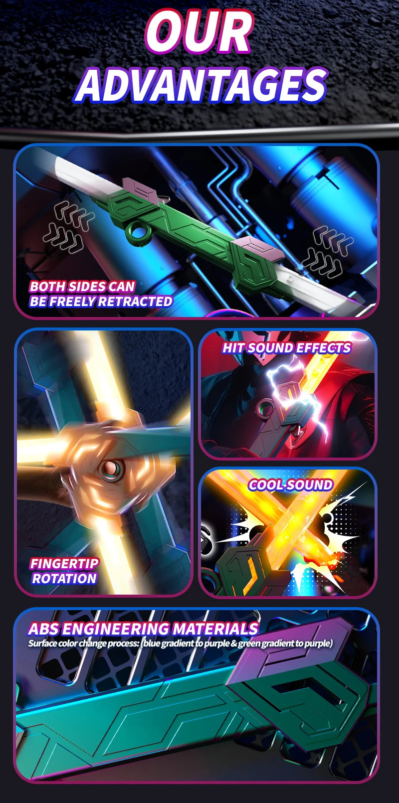 Retractable LED Lightsaber with Sound Effects & 7 Color Modes