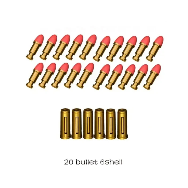 A row of 20 brass bullet shells for a dart blaster.