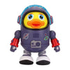 An interactive dancing space duck toy with a yellow head and purple body.