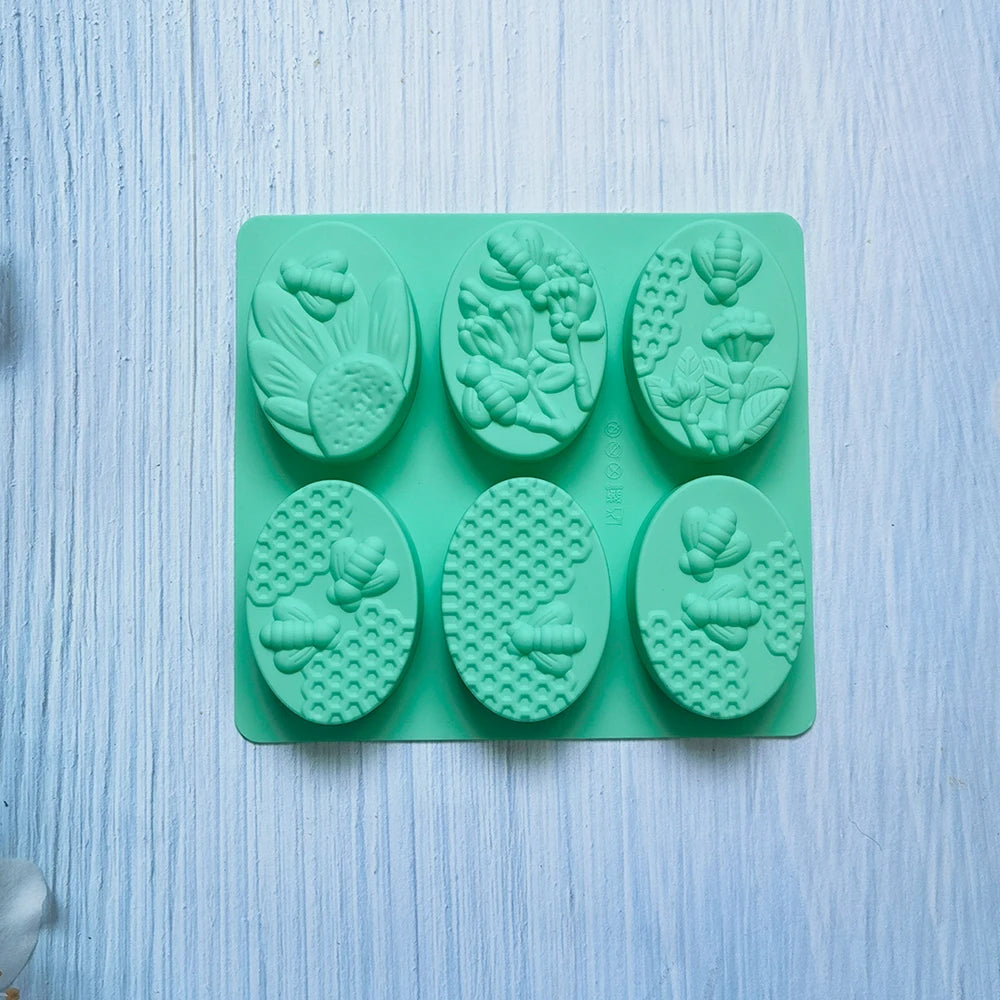 Bee-Shaped Silicone Soap Mold – 6 Cavity DIY Craft Mold