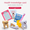 A health knowledge card simulation featuring teeth models and a toothbrush, used for learning about brushing techniques.