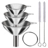 Stainless steel funnel set with three sizes and cleaning brushes