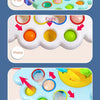 A set of four sensory toys featuring pull, press, push, and shake actions for baby development.