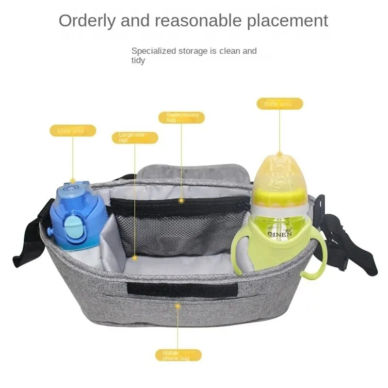 Large-Capacity Stroller Organizer Bag with Cup Holders