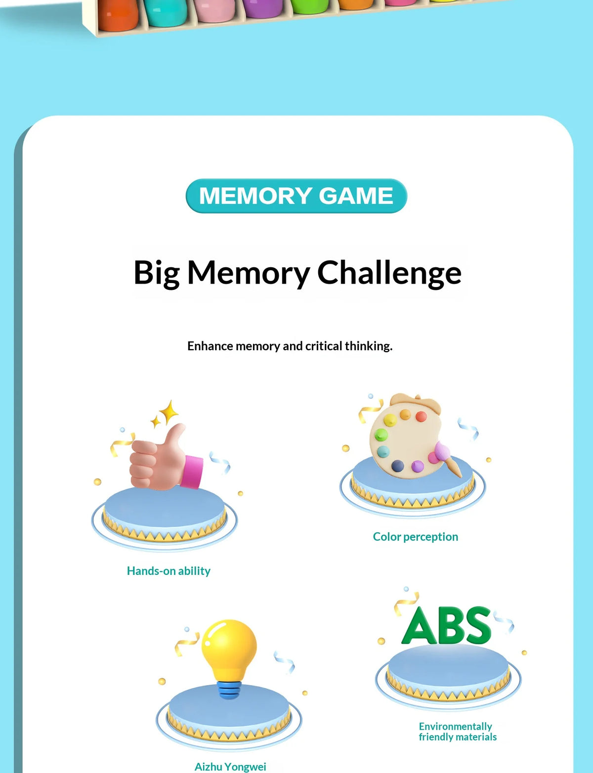 A memory game featuring various items like a hand, a lightbulb, and a round object on a plate for memory challenge.