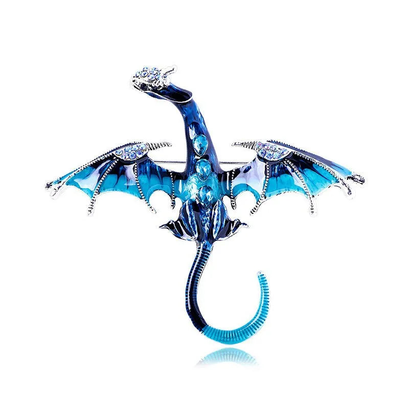 Enamel Dragon Brooch with Rhinestone Accents