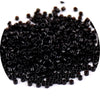 A pile of small, black metallic glass beads for jewelry making.