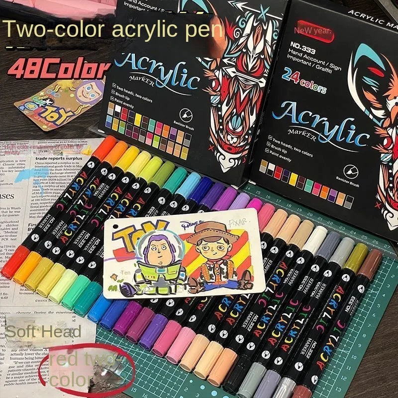 48-Color Acrylic Paint Markers with Dual Tips for Art & Craft