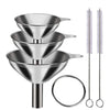 Stainless steel funnel set with three sizes and cleaning brushes