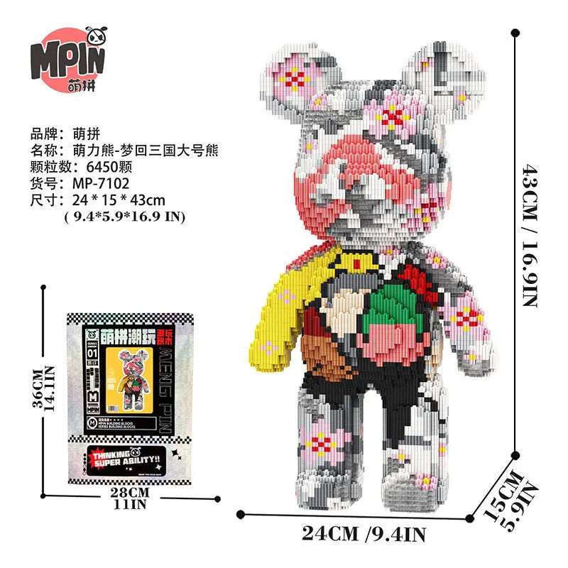43cm Creative Bear Building Blocks – Candy Color Fluid Art Model for Adults