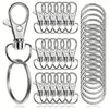 A collection of metal keychain hooks, swivel clasps, and key rings for DIY crafts and jewelry making.