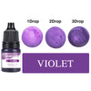 A set of violet liquid candle dye in 1, 2, and 3 drop sizes for DIY wax projects.