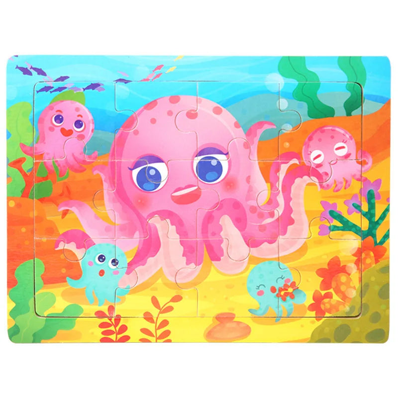 Wooden Animal Jigsaw Puzzles for Toddlers (Set of 12)