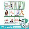 A set of 26 themed gesture flashcards for teaching English vocabulary and communication skills.