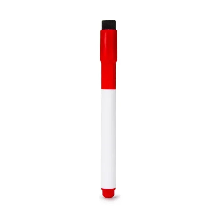 A flexible magnetic dry erase board with a red cap and white body.