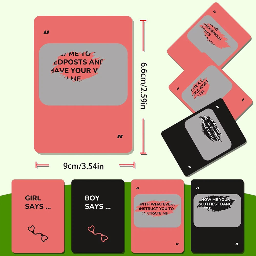 A set of five pink and black scratch-off cards for a couples challenge or romantic date night game