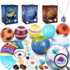 A collection of colorful planet gems and minerals used for a planet digging kit.