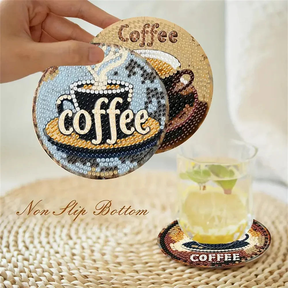Sparkling Rhinestone Diamond Painting Coaster Set with Holder