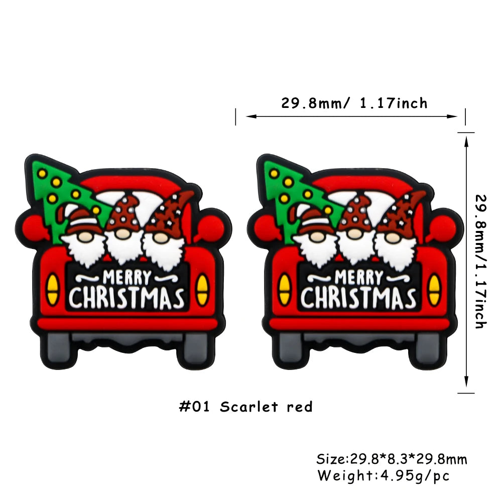Scarlet red festive Christmas silicone beads shaped like Santa Claus cars for jewelry making