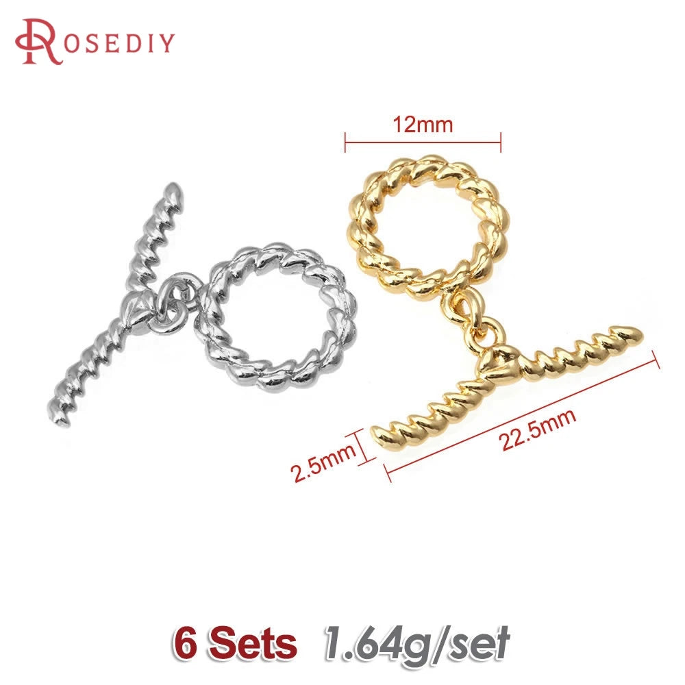 Six sets of 18K gold round O-toggle clasps for bracelets and jewelry making