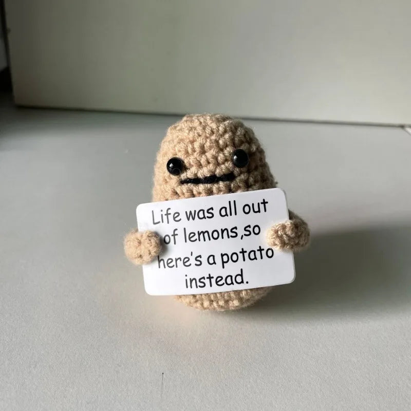 Handmade Knitted Coffee Doll with Card – Funny Crochet Desk Decor