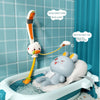 Rabbit-shaped electric bath shower toy for kids with three spray modes washing a baby's body and hair in a tub