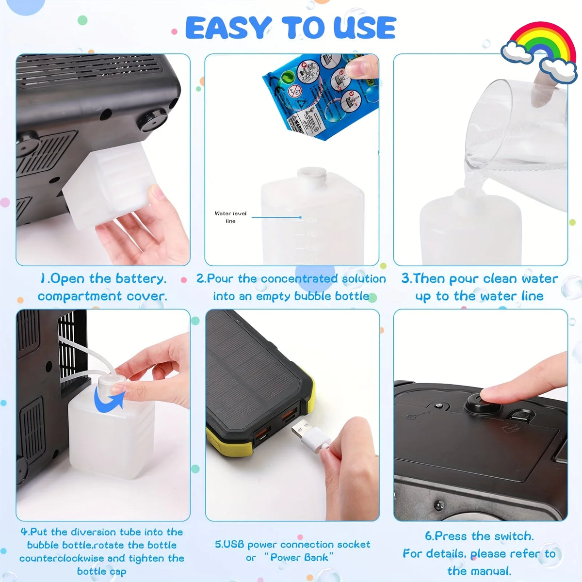 Automatic Bubble Machine with Dual Fans and LED Lights