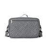 A gray portable diaper bag with a zippered compartment and adjustable straps.