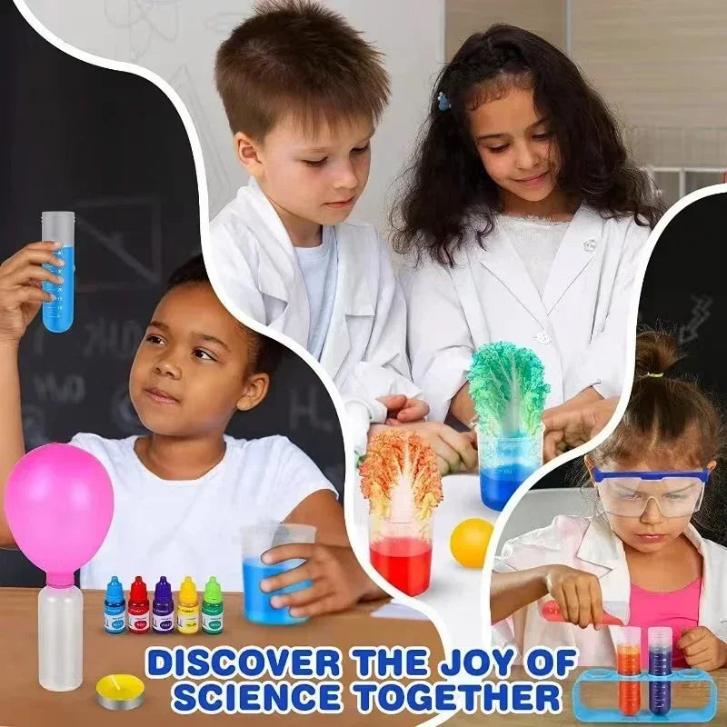 Children conducting a science experiment together, showing joy and learning.