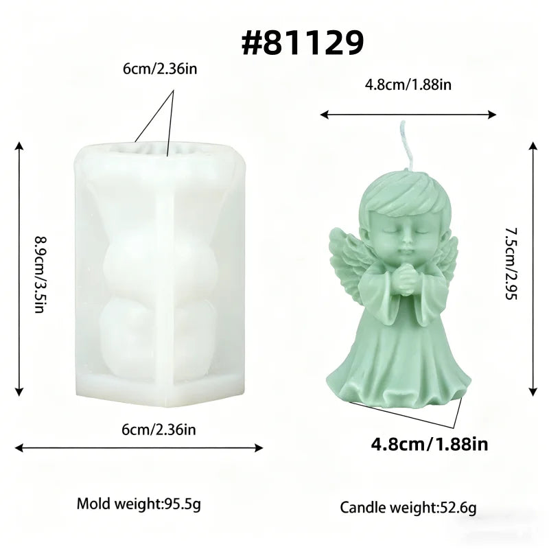 A silicone mold of a praying angel figure used for making candles and resin.