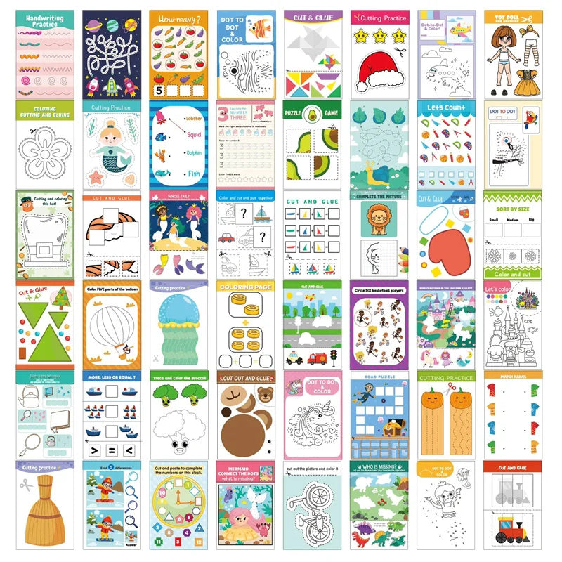 Sammlung von DIY-Papier-Cutting- und Bastelaktivitäten für Kinder mit verschiedenen Vorlagen und Anleitungen.