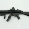 A black 1:6 scale MP5SD5 submachine gun model kit for action figures.