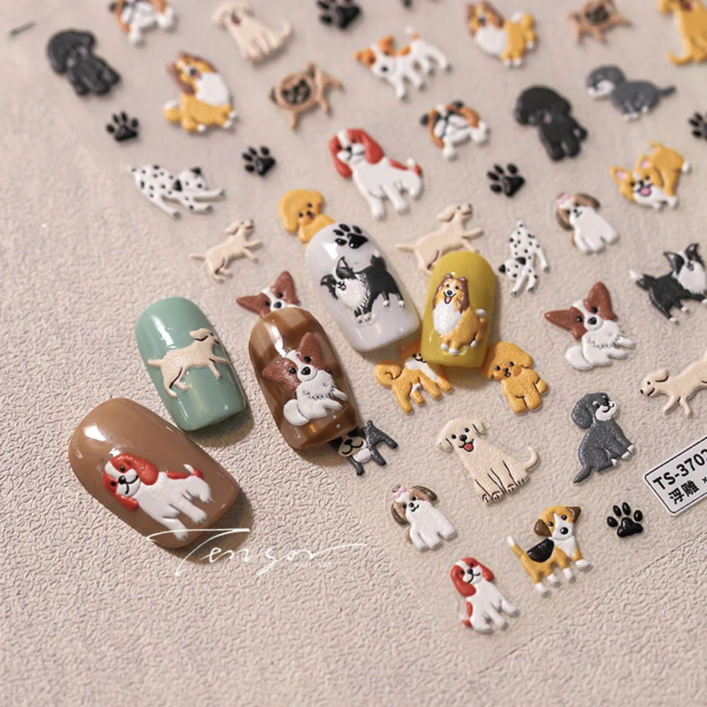Cartoon Dog 5D Embossed Nail Art Stickers