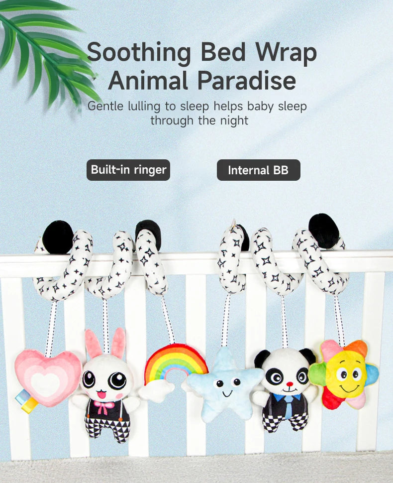 Black and White Animal Hanging Toys for Baby Car Seat and Stroller