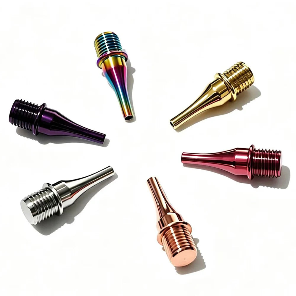 A collection of precision diamond painting pen tips with stainless steel threaded handles in various metallic colors.