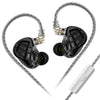 A pair of KZ ZAR Hybrid Driver in-ear monitors with detachable cables and a control unit.