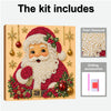 A Christmas themed pearl diamond painting kit featuring Santa Claus and festive decorations on a wooden background.