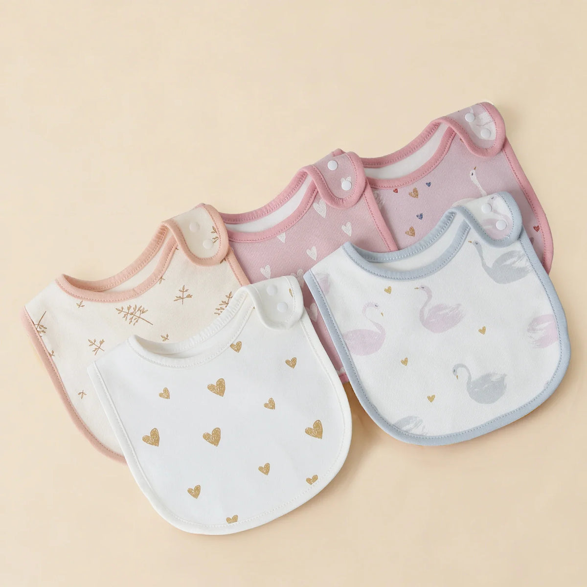 Soft Cotton Baby Bibs (5-Pack) with U-Shaped Catch-All Design