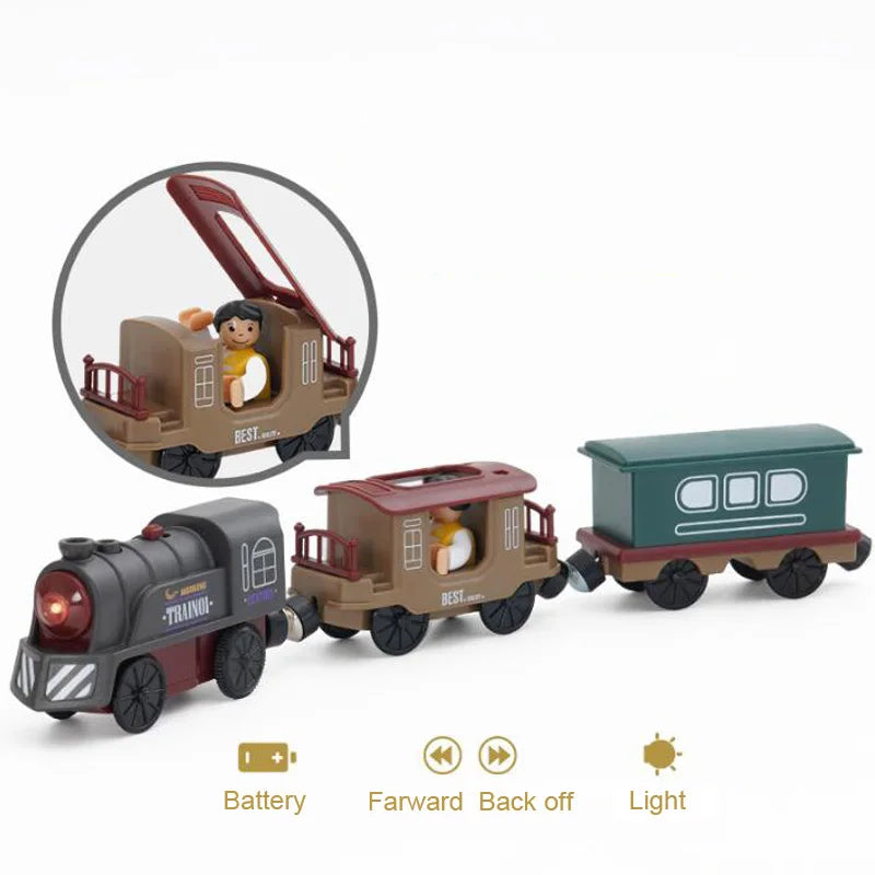 Wooden Train Set with Racing Track for Kids