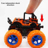 Orange and black friction-powered monster truck toy with four independent shock absorbers