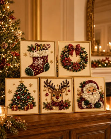Festive Christmas Pearl Diamond Painting Kit with Frame