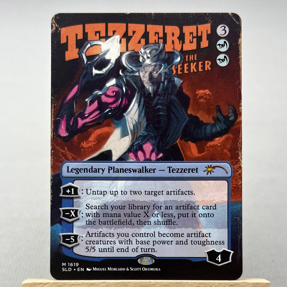 A Magic: The Gathering card featuring the Legendary Planeswalker Tezzeret