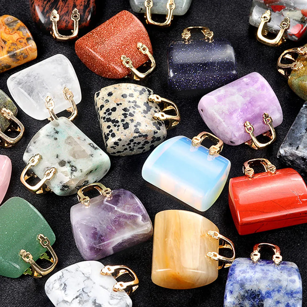 Mini Handbag-Shaped Crystal Agate Pendant for Jewelry Making