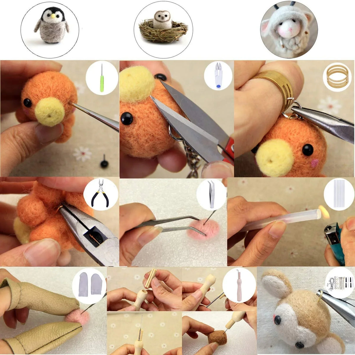 Colorful Needle Felting Starter Kit with Wool Roving and Tools