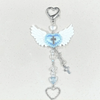 Silver beaded wing cross phone lanyard keychain with a heart charm
