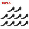 Ten black wall mount guitar hangers with non-slip holders.
