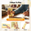 Three ways to play with a yellow butter stick fidget toy: press, squeeze, and rotate.